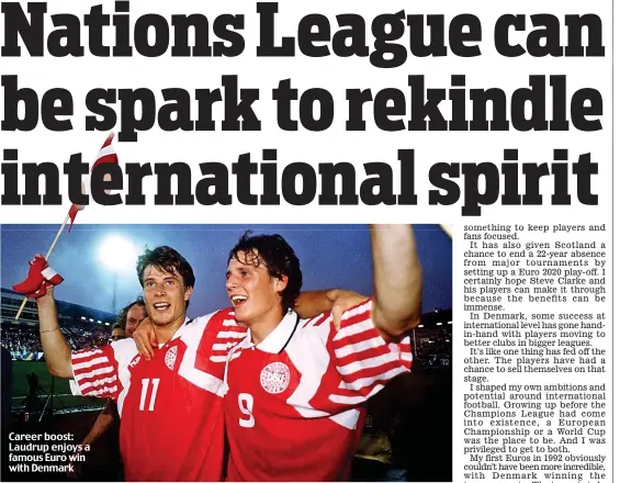  ??  ?? Career boost: Laudrup enjoys a famous Euro win with Denmark