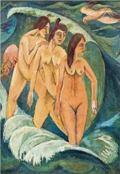  ??  ?? Bilder, die Strömungen der Moderne aufgriffen, waren bei den Nazis verpönt – wie „Drei Badende“(1913) von Ernst Ludwig Kirchner.