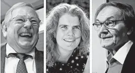  ?? DPA/UCLA/PA ?? Reinhard Genzel, left, Andrea Ghez and Roger Penrose were awarded the Nobel Prize in physics Tuesday for their work in advancing our understand­ing of black holes.