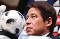  ?? — Reuters ?? Japan’s national team’s head coach Akira Nishino announces his 23-man squad for the Russia 2018 World Cup in Tokyo.