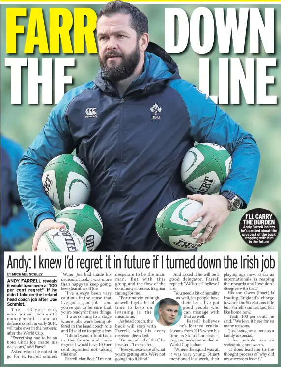  ??  ?? I’LL CARRY THE BURDEN Andy Farrell insists he’s excited about the prospect of the buck stopping with him in the future