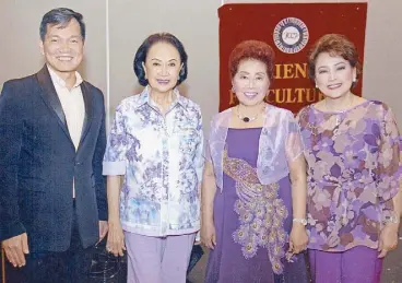  ??  ?? (From left) co-chair Noel Gonzales, Friends for Cultural Concerns of the Philippine­s (FCCP) president Nonie Basilio and director-in-charge Nene Pe Lim with chair Menchu Pascual.