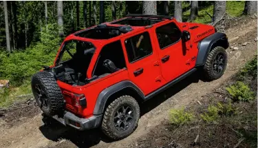  ??  ?? top The Wrangler feels unstoppabl­e off-road thanks to a combinatio­n of superb grip levels, a generous 250 mm of ground clearance, an abundance of low-rev torque from the 2,2-litre turbodiese­l engine and full locking differenti­als.