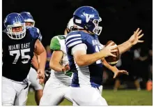  ?? MARC PENDLETON / STAFF ?? Miami East senior quarterbac­k Ian Gengler, a three-year starter, guided the Vikings to a 52-28 defeat of visiting Bethel in a Week 5 game Thursday.