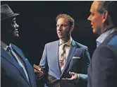  ?? JAKE MICHAELS/THE NEW YORK TIMES ?? From left, Jason Whitlock, Jamie Horowitz and Colin Cowherd speak in May 2016 inside the Fox Sports studios in Los Angeles. Horowitz, fired this week by Fox Sports amid a sexual harassment inquiry, championed programmin­g that was provocativ­e, some...