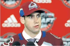  ?? JONATHAN DANIEL/GETTY IMAGES ?? Conor Timmins is interviewe­d after being selected 32nd overall by the Colorado Avalanche during the 2017 NHL draft at the United Center Saturday in Chicago.