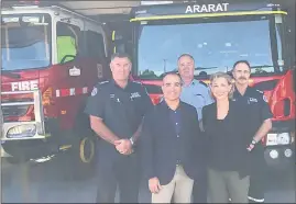  ??  ?? NEW STATION: From left, Country Fire Authority Ararat acting chief officer Gavin Freeman, Emergency Services Minister James Merlino, Ararat CFA first lieutenant Rob Starick, Labor candidate for Ripon Sarah De Santis and CFA District 16 operations...