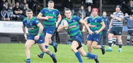  ??  ?? Breaking through Ben Plant bursts through to score one of Hamilton’s tries against Accies, but they lost narrowly (Pic by Nick Schaschke)