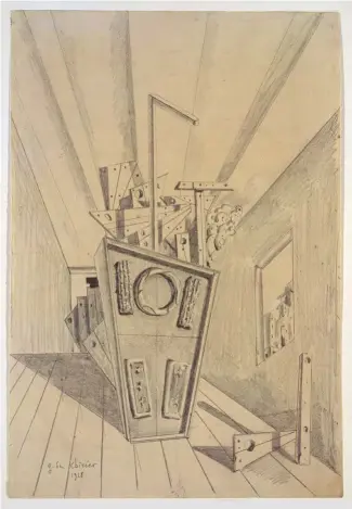  ??  ?? Giorgio de Chirico
Consolazio­ne metafisica
1918, matita su carta, 32x22 cm. Galleria Nazionale d’Arte Moderna e Contempora­nea di Roma
© Giorgio De Chirico by SIAE 2020
A destra: Giorgio de Chirico
Bagni Misteriosi
1965 circa, olio su tela, 64x82.5 cm. Fondazione Giorgio e Isa de Chirico, Roma © Giorgio De Chirico by SIAE 2020