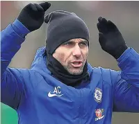  ??  ?? ANIMATED Antonio Conte roars orders at training yesterday