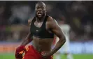  ?? AFP/Getty Images ?? Romelu Lukaku pulls his shirt off after scoring Roma’s stoppage-time winner against Lecce. Photograph: Alberto Pizzoli/