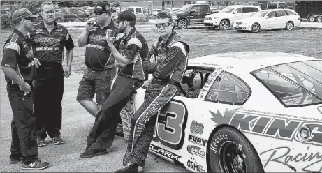  ?? JOHN MUSICK/FOR THE NEWS ?? Cassius Clarke, right, with his King Racing crew, will be racing the banks of Riverside Speedway this weekend in Antigonish for the IWK 250. Clarke will join 36 other teams for the race, including NASCAR veteran Kenny Wallace who is driving for Nova...