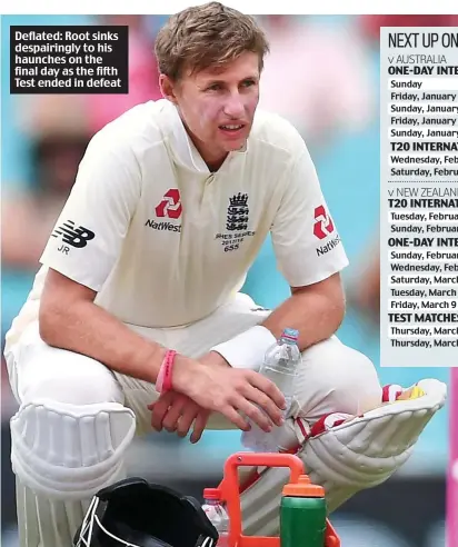  ??  ?? Deflated: Root sinks despairing­ly to his haunches on the final day as the fifth Test ended in defeat