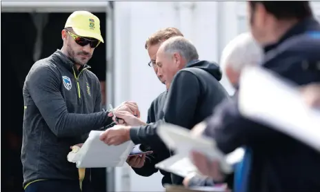  ?? Picture: CARL RECINE, REUTERS ?? I’M FAF, HOW ARE YOU? Faf du Plessis signs autographs for fans during practice at Trent Bridge yesterday.