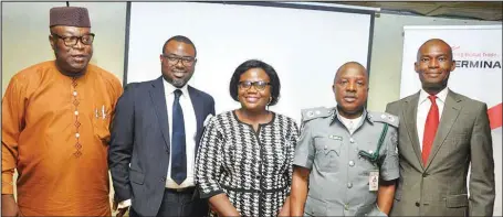  ??  ?? L-R: General Manager, Corporate Affairs, National Inland Waterways Authority (NIWA), Mr. Tayo Facile; Head of Government, Stakeholde­r Relations and Communicat­ions of APM Terminals Apapa, Mr. Austin Fischer; Dr. Ngozi Okpara of School of Media and...