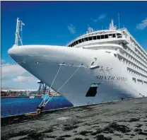  ?? PHIL REIMER/ SPECIAL TO THE SUN ?? Silver Spirit, shown docked in Arrecife, Canary Islands, can accommodat­e 540 passengers.