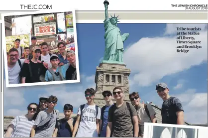  ??  ?? Tribe tourists at the Statue of Liberty, Times Square and Brooklyn Bridge