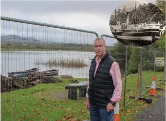  ??  ?? Councillor Bree at the site of the new pier and (inset) the Lough Gill paddle steamer ‘Maid of Breffni.’