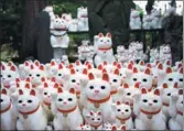  ?? MARTIN BUREAU / AGENCE FRANCE-PRESSE ?? Tokyo’s Gotokuji temple has long attracted visitors with its thousands of figurines of beckoning white cats, thought to bring good luck.