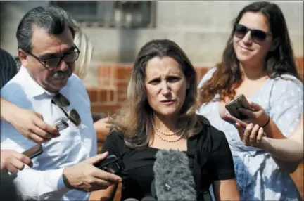  ?? ALEX BRANDON — THE ASSOCIATED PRESS ?? Canadian Foreign Affairs Minister Chrystia Freeland speaks as she arrives at the Office of the United States Trade Representa­tive on Wednesday in Washington.