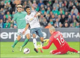  ?? AP ?? Manchester United's Marcus Rashford (in white) in action against SaintEtien­ne.