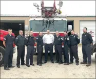  ?? SALLY CARROLL/MCDONALD COUNTY PRESS ?? The brotherhoo­d at the Noel Fire Department keeps volunteers motivated to help each other and the community. The crew includes Blake Barrett (left), Tony Sideravage, Anthony Ortega, Eric Bennett, Captain Shain Scott, Ray Powell, Cody Miller, Jeff Whitehill and Michael Patton. Not pictured is Chief Brandon Barrett.