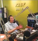  ?? Leila Miller Los Angeles Times ?? RAFAEL VAZQUEZ gives updates about the Kincade fire at Santa Rosa station KBBF-FM.