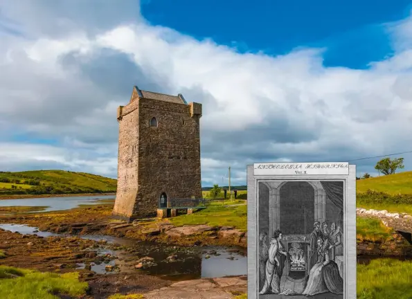  ??  ?? Rockfleet Castle, where O’malley probably died; (right) how an artist imagined the meeting of O’malley and Elizabeth