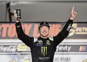  ?? Isaac Brekken/Associated Press ?? Kurt Busch celebrates after winning a NASCAR Cup Series auto race in 2020, in Las Vegas. Busch’s career was prematurel­y curtailed from the lingering effects of a concussion suffered in a wreck during qualifying last summer at Pocono Raceway.