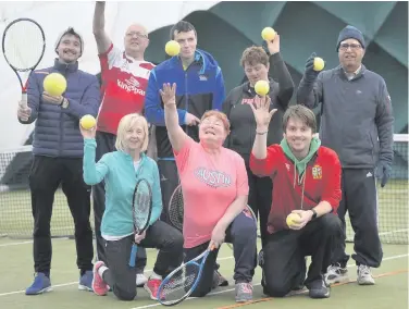  ?? MARK MARLOW ?? Ulster Visually Impaired Tennis Club (back row from left), coach Michael Blease, Gary Brooker, Stephen Campbell, Andrea Hope, coach Davinder Kapur and (front row from left) Patricia McKnight, Debbie Shaw and coach Simon McFarland