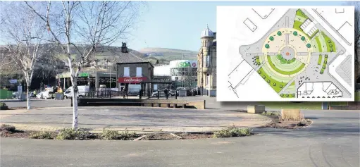  ??  ?? The proposals (inset) to improve Rawtenstal­l Town Square.