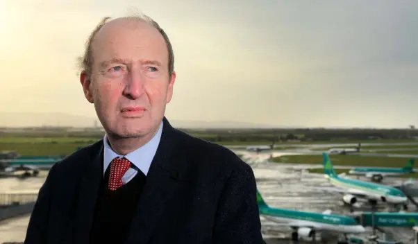  ??  ?? CONFIDENT: Transport Minister Shane Ross overlookin­g the apron in Dublin Airport yesterday. Photo: Gerry Mooney