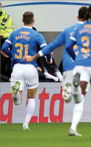 ?? ?? Aribo and Sakala celebrate Rangers’ second, main, after Morelos opened the scoring at Tynecastle, left