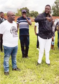  ?? ?? Prophet Walter Magaya (right) visited Wadzanai Stadium in Shamva, the home ground of Simba Bhora, which is under renovation­s accompanie­d by club and council officials yesterday