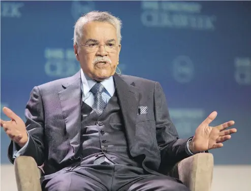  ?? F. CARTER SMITH / BLOOMBERG NEWS ?? Ali Al-Naimi, Saudi Arabia’s petroleum and mineral resources minister, speaks Tuesday in Houston, Texas.