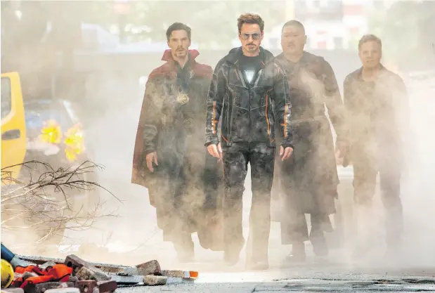  ?? CHUCK ZLOTNICK / MARVEL STUDIOS 2018 ?? From left, Benedict Cumberbatc­h, Robert Downey Jr., Benedict Wong and Mark Ruffalo star in Marvel’s Avengers: Infinity War.