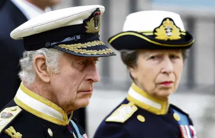  ?? PHOTO: REUTERS ?? Princess Anne, the Princess Royal, looks across at her brother King Charles during the funeral of the Queen yesterday.