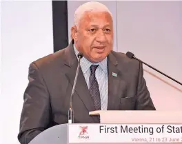  ?? Photo: Fijian Government ?? Prime Minister Voreqe Bainimaram­a while delivering his remarks at the High-Level Segment of the Treaty on the Prohibitio­n of Nuclear Weapons (TPNW) First State Parties Meeting in Vienna.
