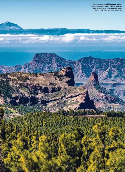  ?? © stockme - stock.adobe.com ?? Panorama sur l’emblématiq­ue rocher du Roque Nublo, face à l’île de Tenerife et à la silhouette imposante du Teide (3 715 m).