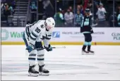  ?? MADDY GRASSY — THE ASSOCIATED PRESS ?? San Jose Sharks left wing Fabian Zetterlund skates off the rink after the end of the team's game against the Seattle Kraken on Wednesday in Seattle.