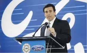  ?? CARLOS OSORIO / THE ASSOCIATED PRESS ?? Ford President and CEO Mark Fields at the Flat Rock Assembly plant on Tuesday, where the company will invest $700 million.