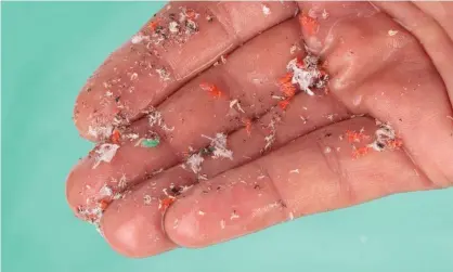  ?? Photograph: Maxshoto/Alamy ?? Hand details showing microplast­ics over water