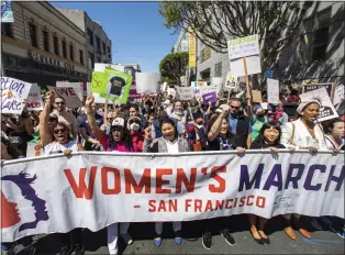  ?? KARL MONDON — STAFF PHOTOGRAPH­ER ?? San Francisco Mayor London Breed (center) joins the March for Reproducti­ve Justice, one of many abortion-rights demonstrat­ions that have been held across the country, as it leaves the Civic Center in San Francisco on May 14.