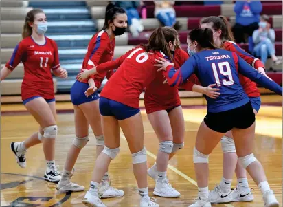  ?? Photos by Jerry Silberman / risportsph­oto.com ?? The Mount St. Charles girls volleyball team snapped a three-match losing streak with Tuesday night’s victory over East Greenwich in five games. The Mounties are back in action Wednesday night when Barrington makes the ride up Route 146.