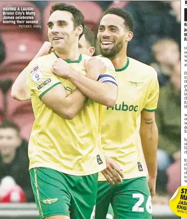  ?? PICTURES: Alamy ?? HAVING A LAUGH: Bristol City’s Matty James celebrates scoring their second
