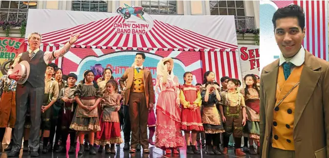  ?? —PHOTOS BY IRENE PEREZ ?? Gian Magdangal (right): “‘Chitty Chitty Bang Bang’ is really about the adventure of coming home and the magic of teamwork.” Left photo, the cast of Resorts World Manila’s “Chitty Chitty Bang Bang” performs at a press preview. The show, directed by...