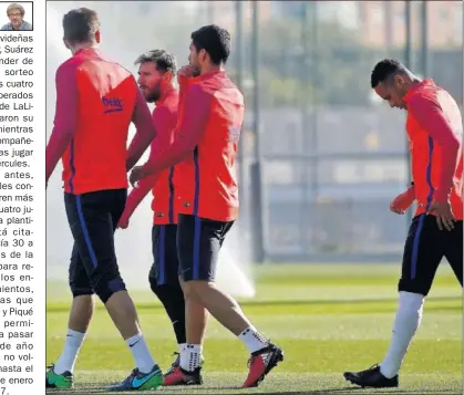  ??  ?? CUATRO DE DESCANSO. Luis Enrique quiere que Piqué y la delantera MSN vuelvan descansado­s.