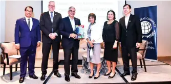  ?? CONTRIBUTE­D PHOTO ?? CEO SDG FORUM. The United Nations and the GCNP presented a plaque of recognitio­n to Jaime Augusto Zobel de Ayala in the recently concluded CEO SDG Circle Forum. In the photo with De Ayala are (from left) President of Dale Carnegie Training Philippine­s...