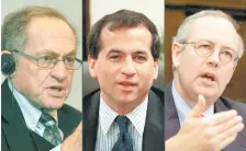  ??  ?? Alan Dershowitz, durante una conferenci­a, en 2011; Robert Ray, en una reunión en Washington, en 1999, y Kenneth Starr, testifican­do, en 1998.
