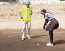  ?? A young Golfer Zainab Mohammed of Ashaka Golf Club who participat­ed in the President Buhari Cup Golf Tournament North East qualifying rounds in Bauchi ??